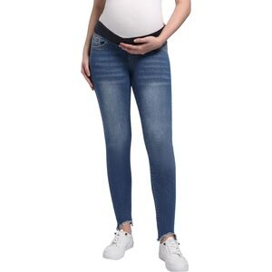 Gap Maternity Blue Ankle Cropped Frayed Distressed Denim Jeans Comfy